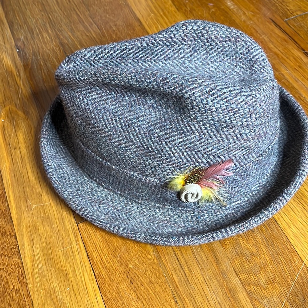 Vintage MEN'S WOOL TWEED FEDORA HAT FEATHER